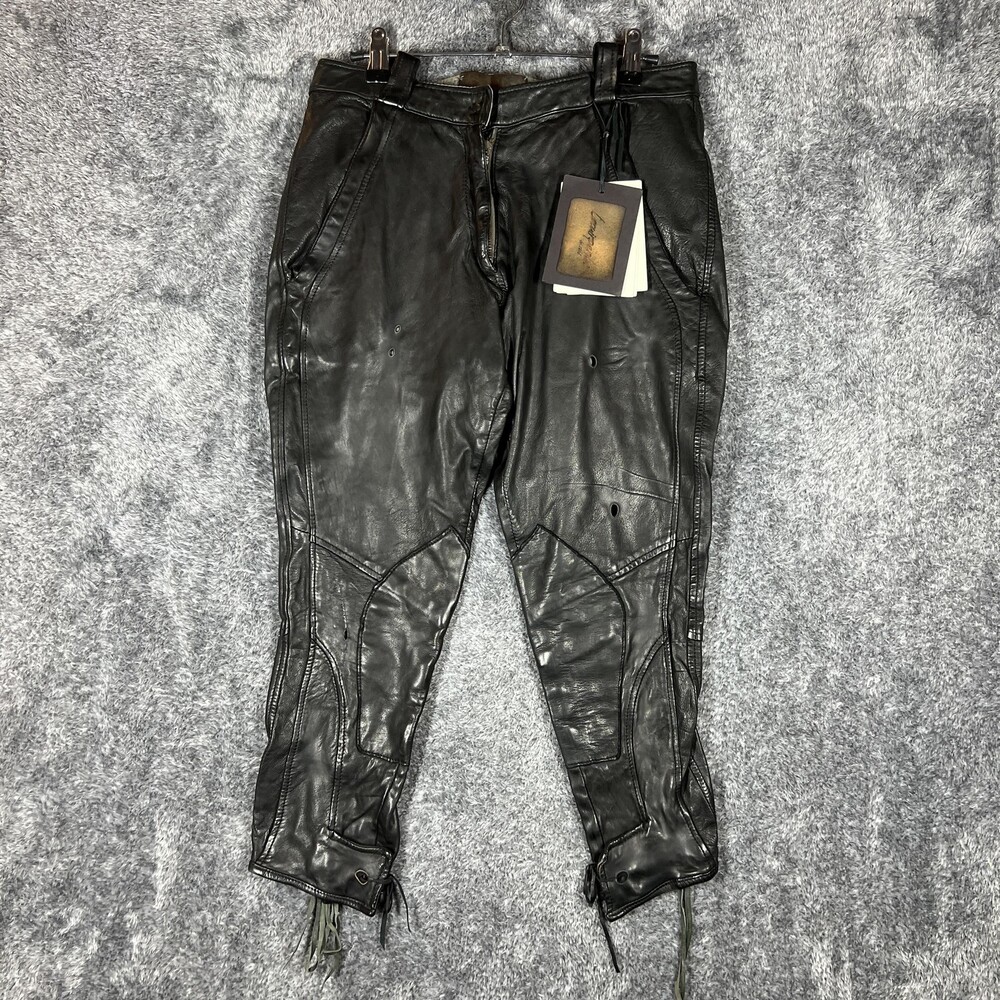Le Cuir Perdu Pants Womens 8-10 Black Leather Ankle Studded Zipper Burned Riding